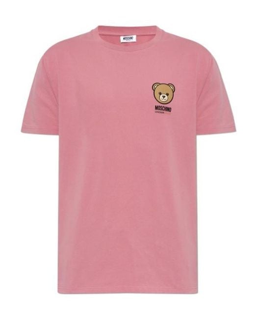 Moschino Pink Bear-Printed Short Sleeved T-Shirt for men