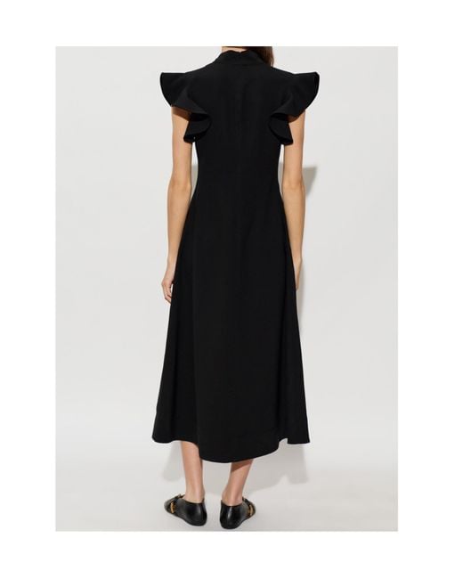 Moschino Black Ruffled V-Neck Midi Dress
