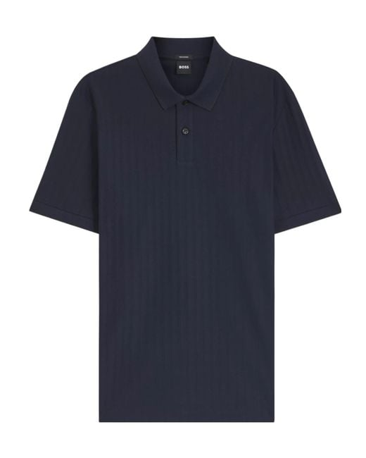 Boss Blue Stripe-Textured Polo Shirt for men