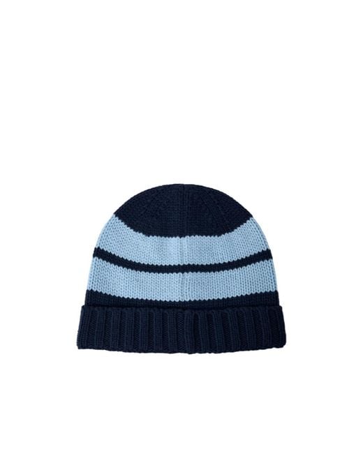 Stone Island Blue Striped Knitted Beanie for men