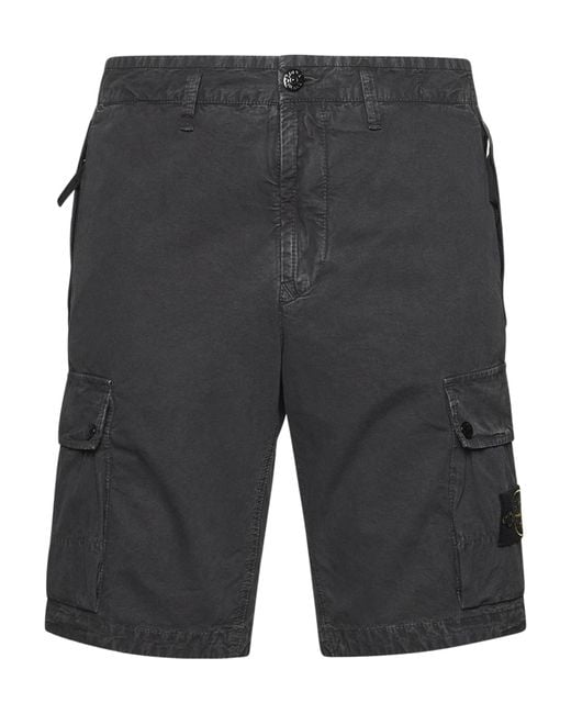 Stone Island Gray Compass Patch Cargo Shorts for men