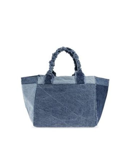 Ganni Blue Patchwork Frayed-Edge Tote Bag