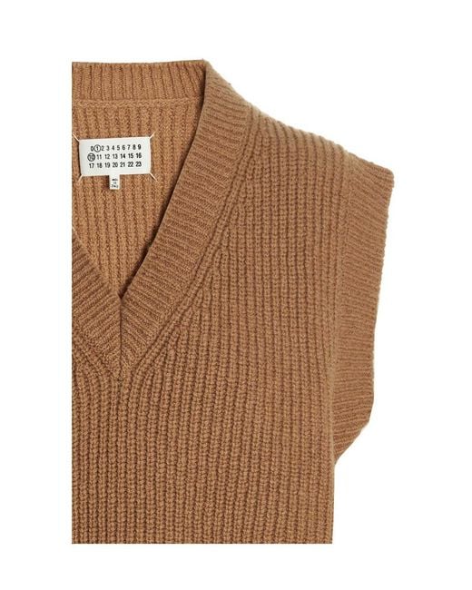 Maison Margiela Brown V-Neck Straight Hem Knitted Vest for men