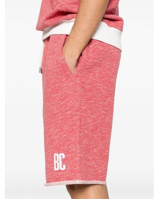 Brunello Cucinelli Red Drawstring-Fastening Logo-Print Shorts for men