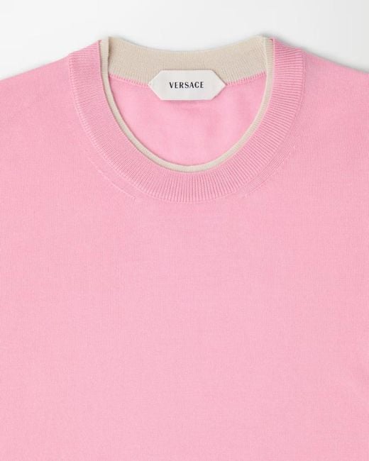 Versace Pink Embroidered Logo Knitted Top