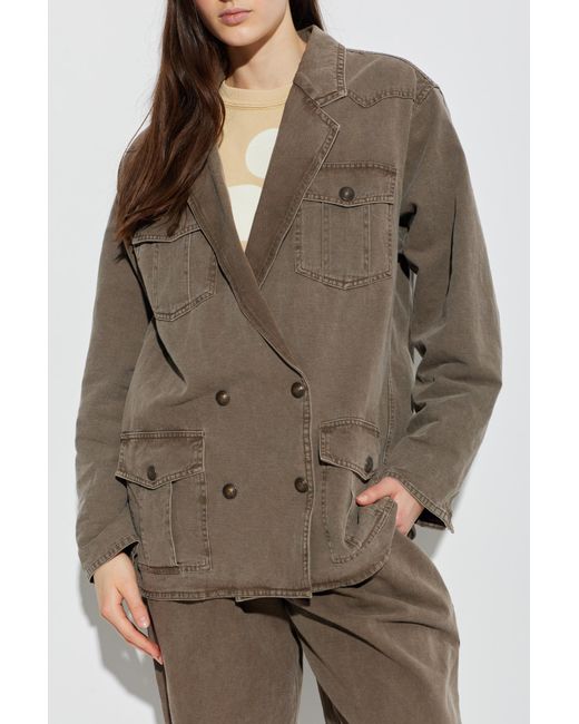 Isabel Marant Brown Double-Breasted Long-Sleeved Denim Jacket