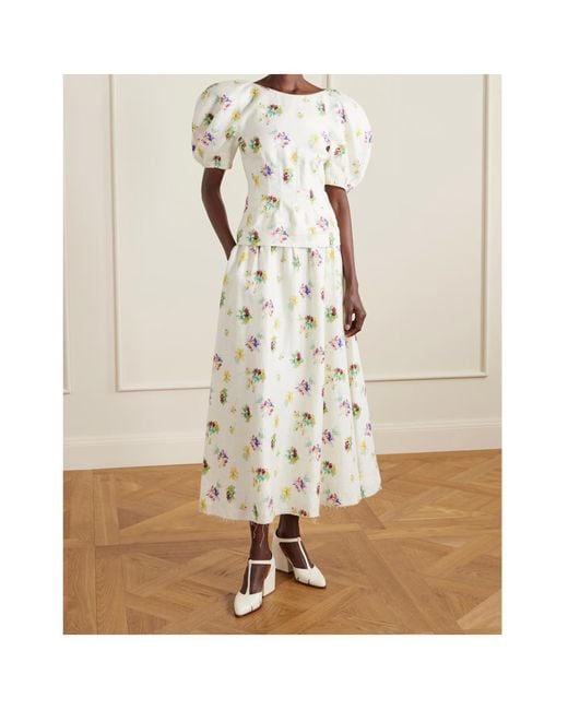 Gabriela Hearst White Ayelet Floral-Print Linen-Twill Blouse