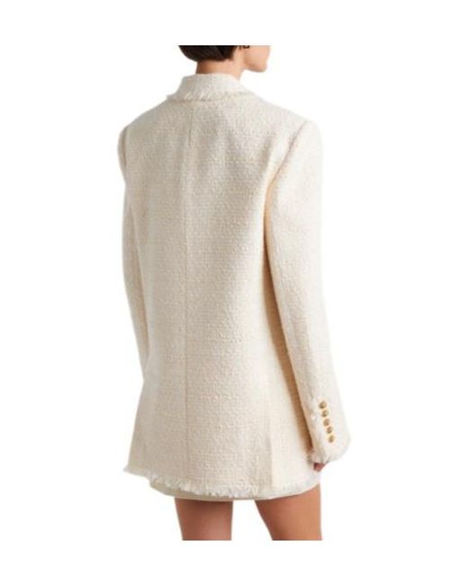 Balmain White Classic Tweed Double-Breasted Blazer