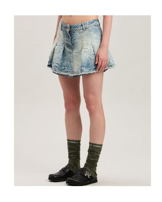 Palm Angels Blue Palms-Jacquard Pleated Mini Skirt
