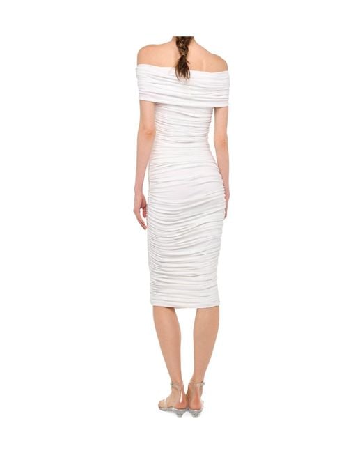 Norma Kamali White Ruched Off-The-Shoulder Midi Dress