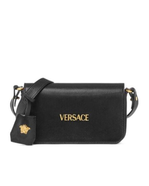 Versace Black Tag Foldover Top Mini Shoulder Bag
