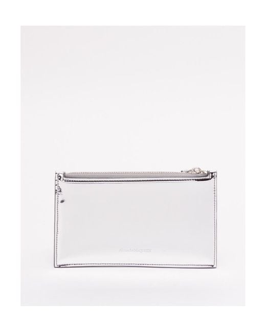 McQueen White Metallic Zipped Cardholder