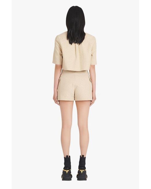 Balmain Natural Nude And Monogram Jacquard Print Shorts