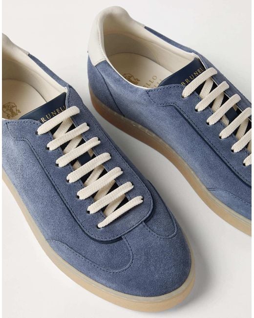 Brunello Cucinelli Blue Low-Top Lace-Up Sneakers for men