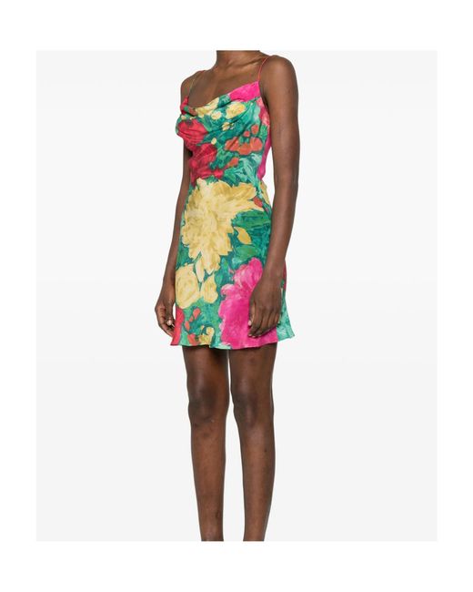 Balmain Red Floral-Print Cowl-Neck Mini Dress