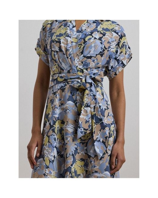 Ralph Lauren Blue Floral Pattern Crepe Dress