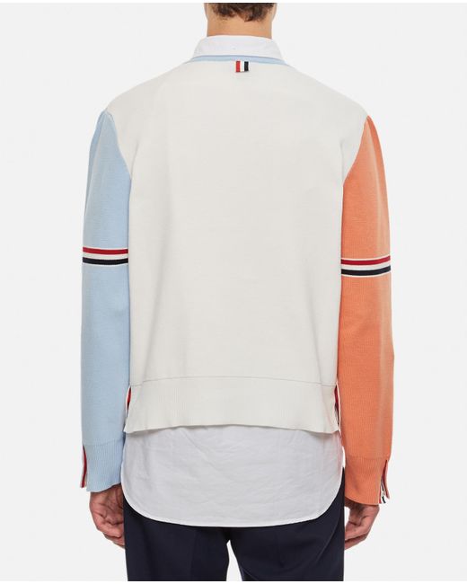 Thom Browne White Color-Block Crewneck Sweater for men