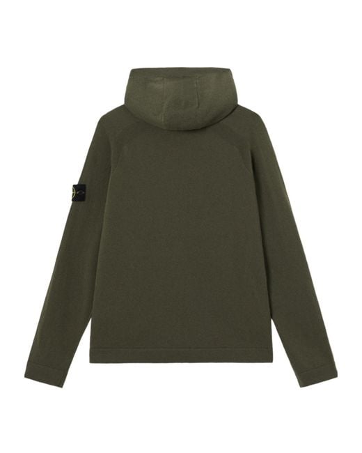 Stone Island Green Hooded Jumper With Raglan Sleeves And Ribbed Trims for men