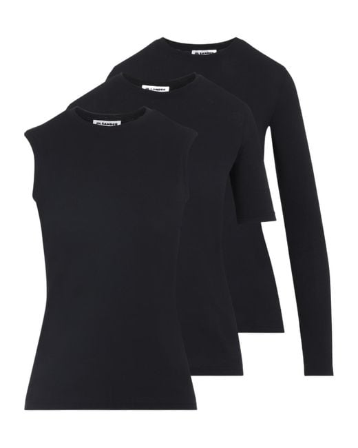 Jil Sander Black 3 Pack Logo Embroidered Top