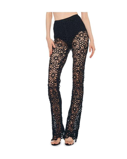 Norma Kamali Black Flower Detailed Knit Flared Pants