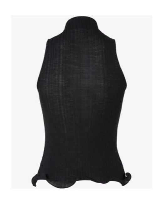 Fendi Black Logo Embroidered High-Neck Sleeveless Ribbed Top