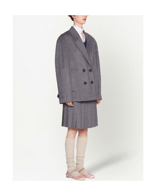 Miu Miu Gray Double-Breasted Velour Jacket