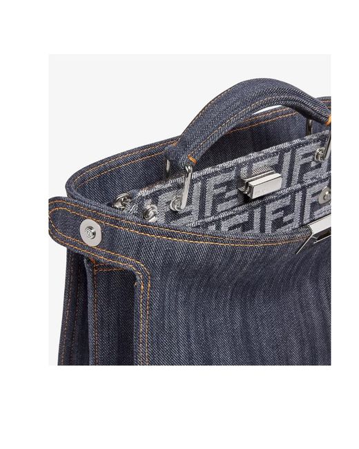 Fendi Blue Peekaboo Iseeu Mini Denim Tote Bag for men