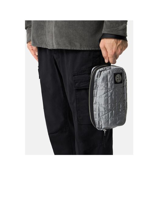Stone Island Gray Logo Patch Zipped Wrist Pouch for men