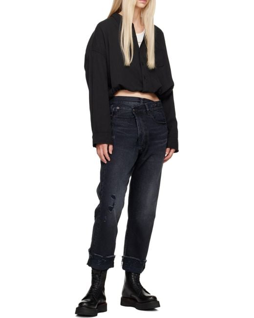 R13 Blue Crossover Distressed Cropped Jeans