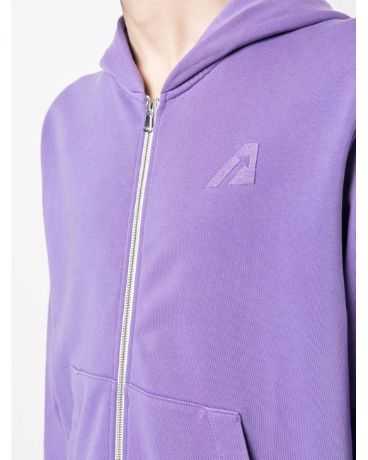 Autry Purple Logo-Patch Zipped Hoodie for men