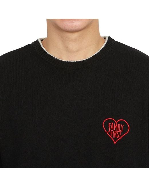 FAMILY FIRST Black Embroidered-Logo Crew-Neck Jumper for men