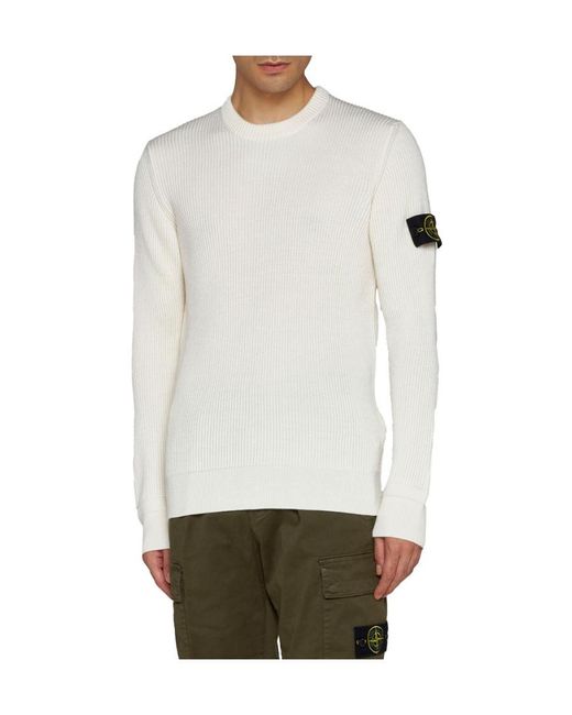 Stone Island White Logo Patch Crewneck Knitted Jumper for men