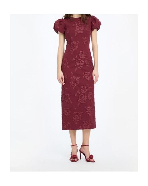 ROTATE BIRGER CHRISTENSEN Purple Jacquard Midi Puffy Dress