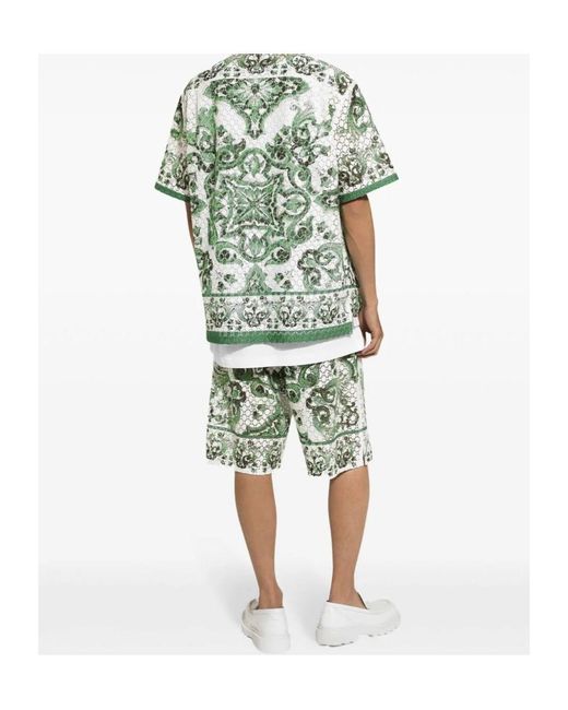 Dolce & Gabbana Green Printed Silk Shorts for men