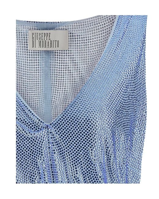 GIUSEPPE DI MORABITO Blue Sleeveless Mesh T-Shirt