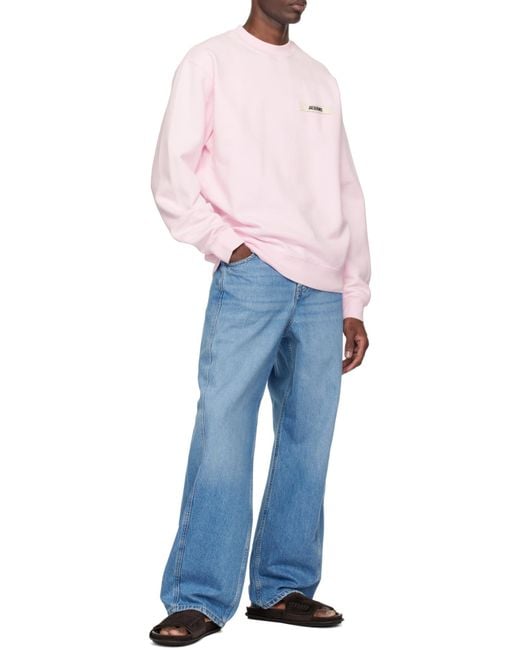 Jacquemus Pink Logo Patch Crewneck Sweatshirt for men