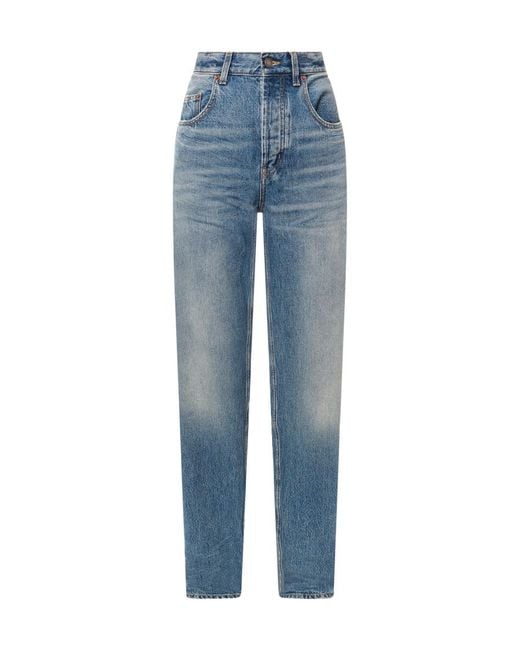 Saint Laurent Blue High-Rise Straight-Leg Jeans