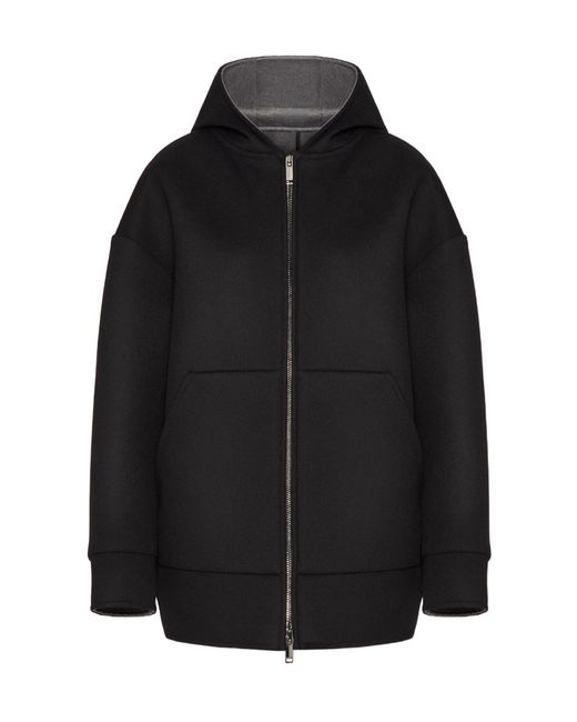 Valentino Black Zip-Up Drop Shoulder Hoodie