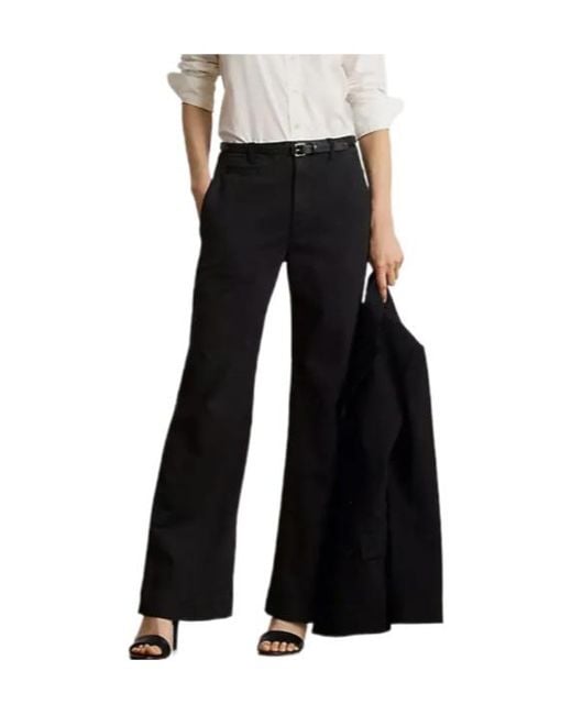 Ralph Lauren Black Cotton Chino Flared Trousers