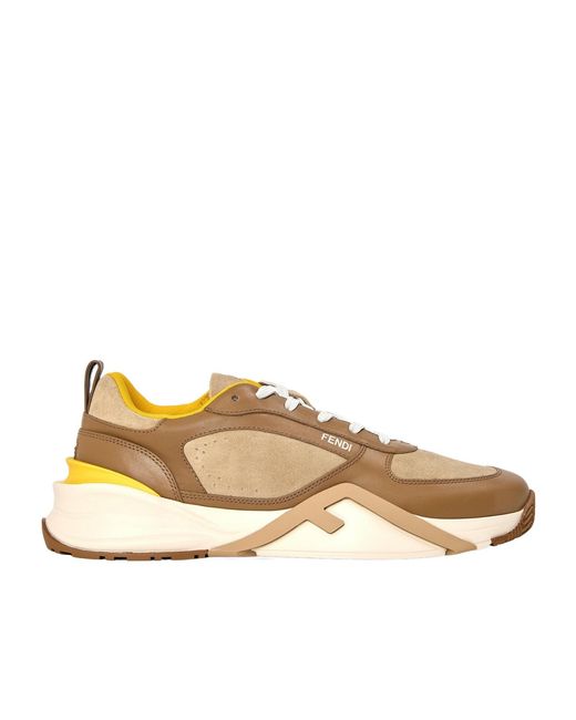 Fendi Natural Color Blocked Low Top Trainers for men