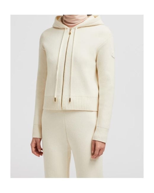 Moncler White Zip-Up Hooded Knit Cardigan