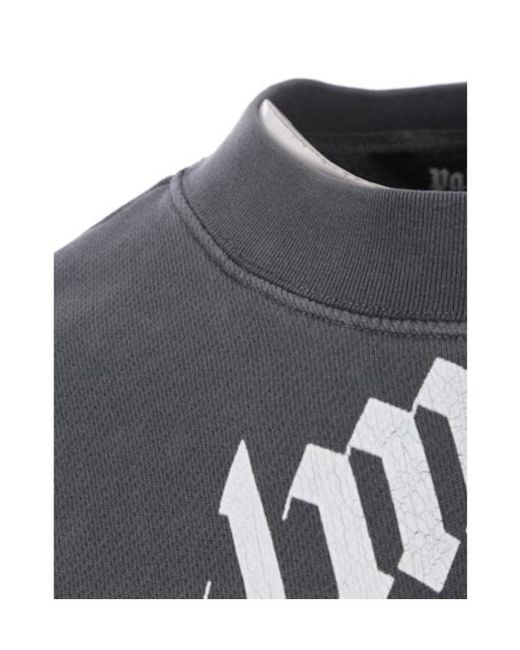 Palm Angels Gray Logo Printed Crewneck Sweatshirt for men