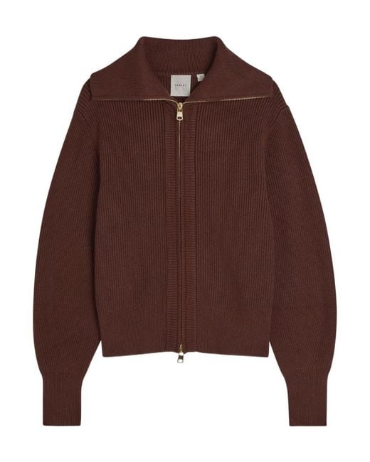 Varley Brown Enrico Ribbed Knit Cardigan