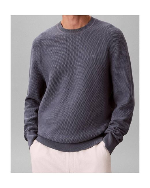 Calvin Klein Blue Waffle-Knit Logo-Embroidered Sweater for men