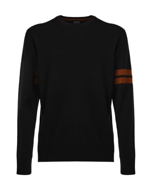 Zegna Black Wool Round-Neck Pullover for men