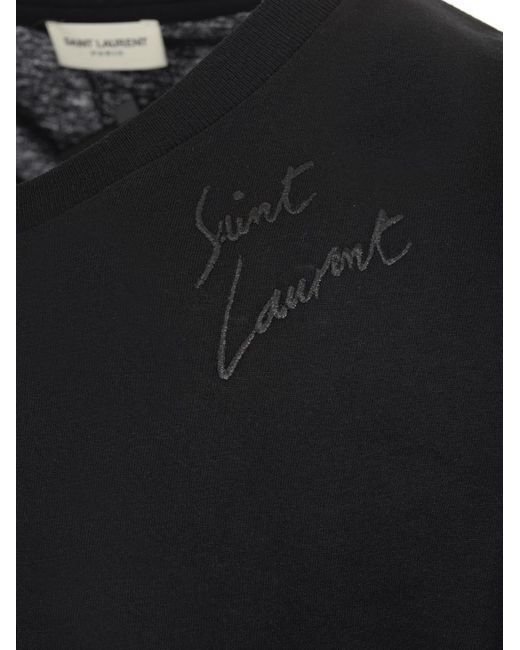 Saint Laurent Black Signature-Print T-Shirt for men