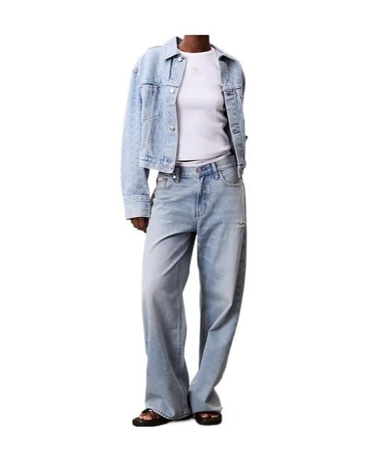 Calvin Klein Blue Monogram Logo Cropped Denim Jacket