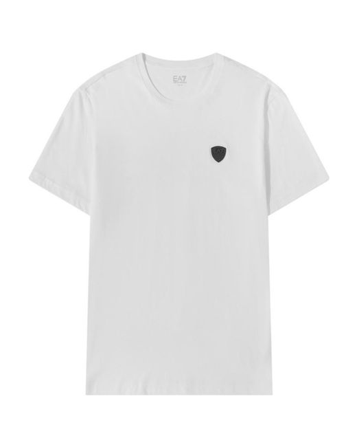 EA7 White Logo-Patch Cotton T-Shirt for men