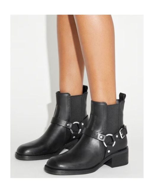 Tory Burch Black Buckle-Strap Ring Detail Boots