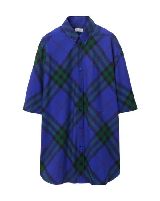 Burberry Blue Checkered Short-Sleeved Shirt for men